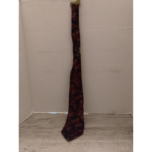 Handmade Burgundy & Navy Geometric Patterned Tie 48" - Picture 2 of 3